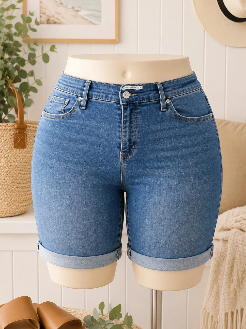 Levi’s Classic Bermuda Shorts 20W Medium Wash Cuffed Stretch Denim